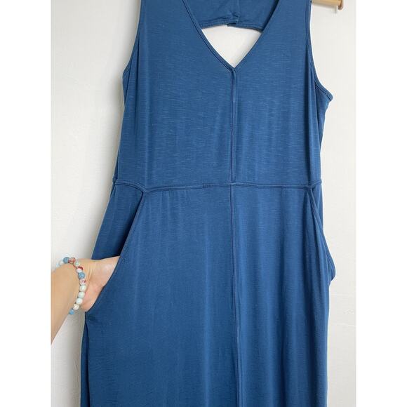 J Jill Dress Womens SP Blue Maxi Tank Keyhole Button Back Sun Dress Stretch - Picture 6 of 11